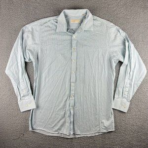 Michael Kors Men's Shirt 17.5 36/37 Tall L/S Button Up Green Blue White